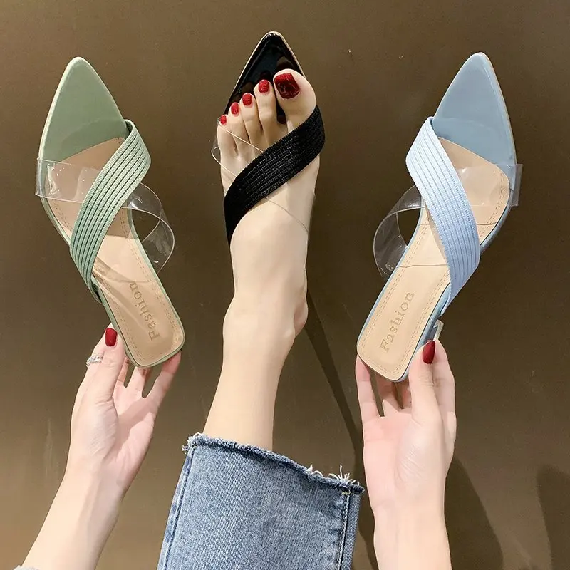 

High Quality Summer Women Pumps Sandals for Ladies Sexy High Heels Slip-on Slippers Slides Shoes New 2025