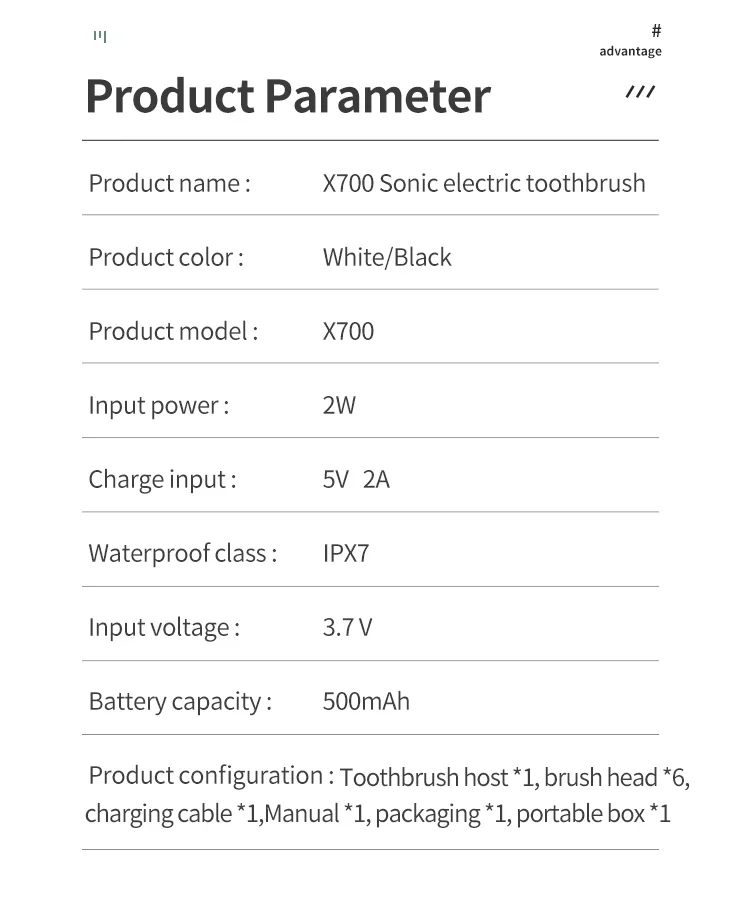 Sarmocare X700 Kabellose Schallzahnbürste mit 6 Bürstenköpfen, Reiseetui und Ladegerät, Smarte Zahnbürste für Erwachsene – Detail 10