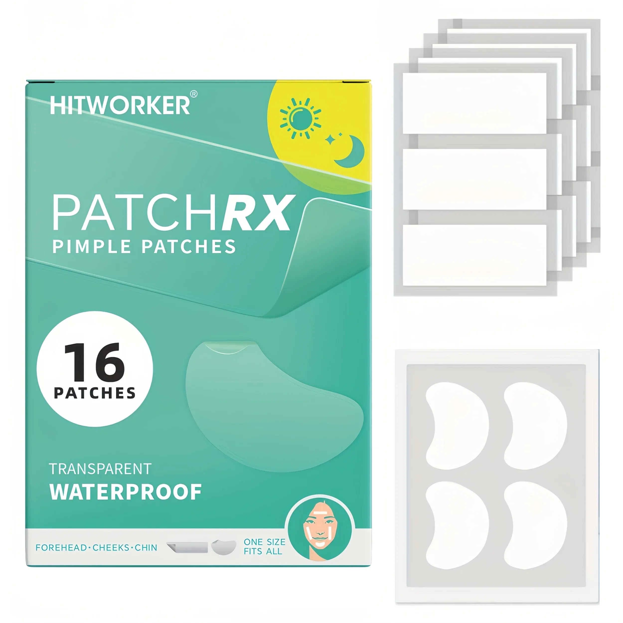 16PCS Transparent Pimple Patches for Face, Large Blemish Cover Stickers for Forehead Cheeks Chin, Day & Night Facial Spot Patche
