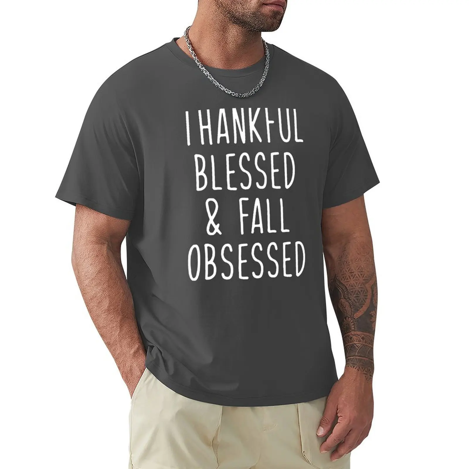 Thankful Blessed & Fall Obsessed T-Shirt oversized summer top boys whites sports fans mens white t shirts