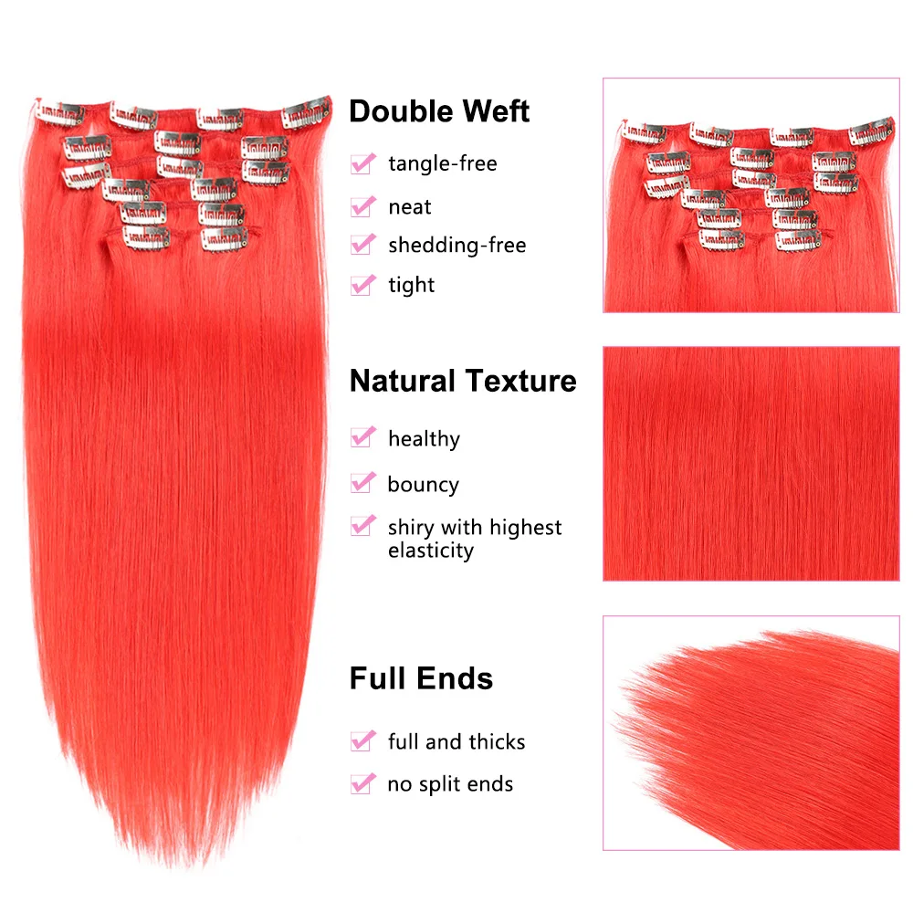 Burg doczepiane włosy dla białych kobiet Podwójny wątek Clip-On HairPiece Clip In Human Hair Extensions Red 100% Remy Hair 7Pcs