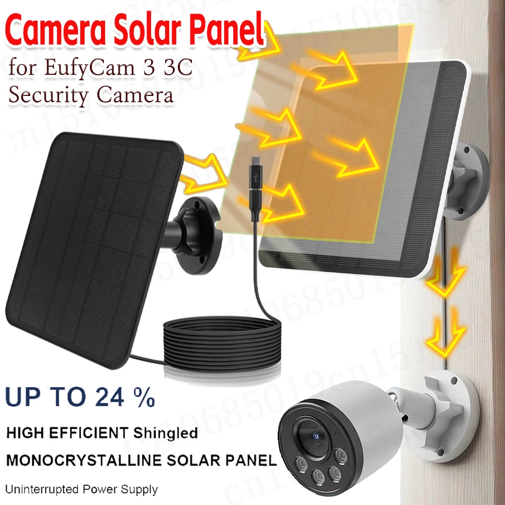 

Waterproof 5V 6W Solar Panel 360°Adjustable Mount Solar Charging Panels with 9.8ft Cables for 3/3C/2/2C/2Pro Security Camera