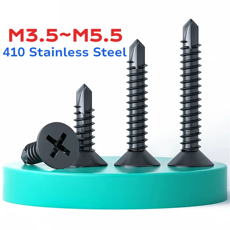 M3.5 M3.9 M4.2 M4.8 M5.5 Black 410 Stainless Steel Phillips Flat Head Self Drilling Screws Tapping Screw for Wood Metal Sheet