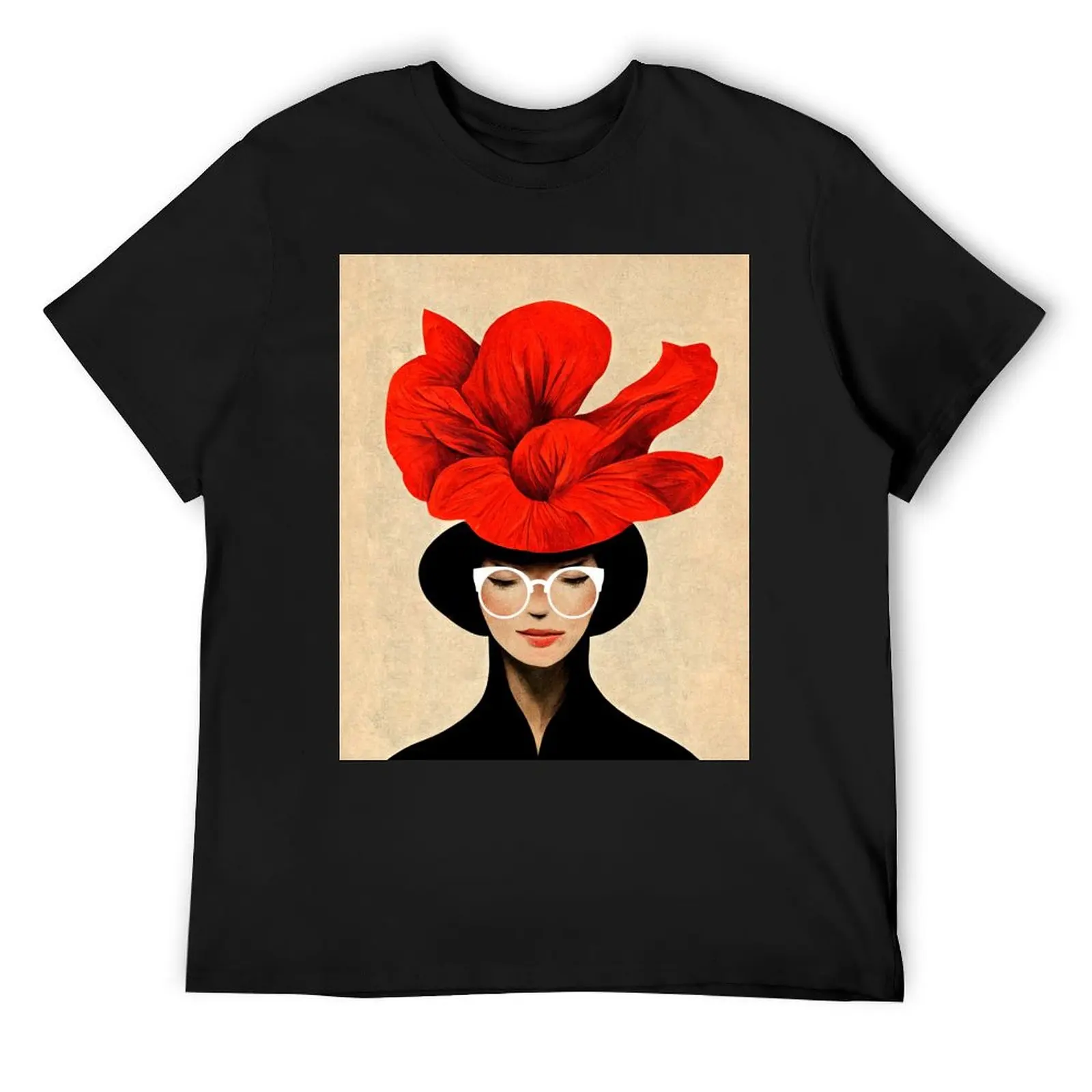 Beautiful woman with flowers in her hat vintage art T-Shirt blue archive plus size tops oversizeds fitted t shirts for men