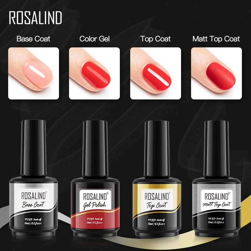 ROSALIND-esmalte de uñas de Gel UV fluorescente, barniz híbrido semipermanente, capa superior para decoración de uñas, botella de plástico/vidrio de 15ml