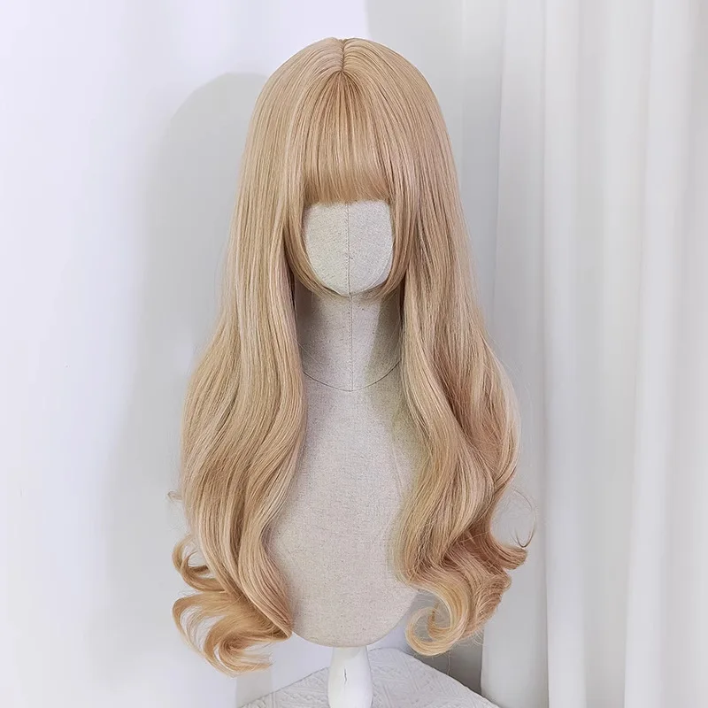 

Doll Elegant Wig Female Long Curly Hair Milk Tea Gold Internet celebrity JK Daily Lolita Roman Roll Vintage Full Headgear