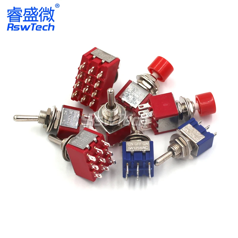 1Pcs MTS-102 MTS 103  MTS 202 Toggle Switch Push Button Switch ON/ON ON-OFF-ON RED 6pins 3PINS 9PINS MTS-403