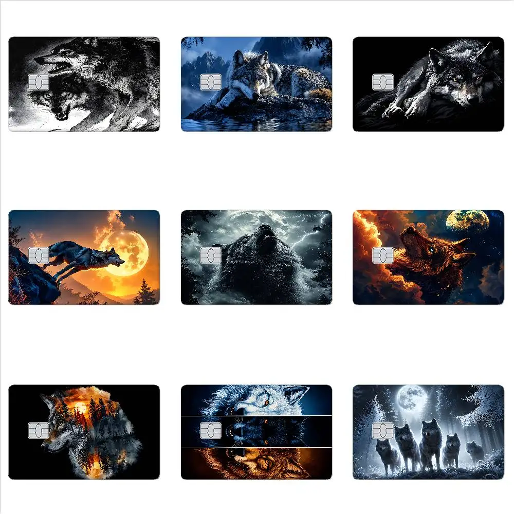 Cool Wolf Howling Under Moon Forest Card Stickers Cartoon Decorative Small Waterproof Chip 4PCS Card Sticker New Anti-Scratch