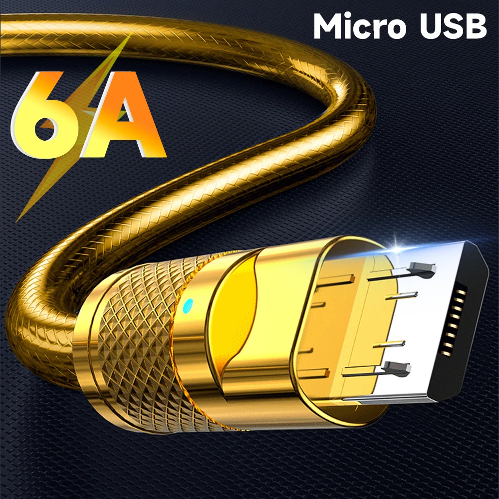 Câble de données micro USB en métal de luxe pour téléphone portable, fil de charge super rapide, léger, anti-casse, robuste, directions
