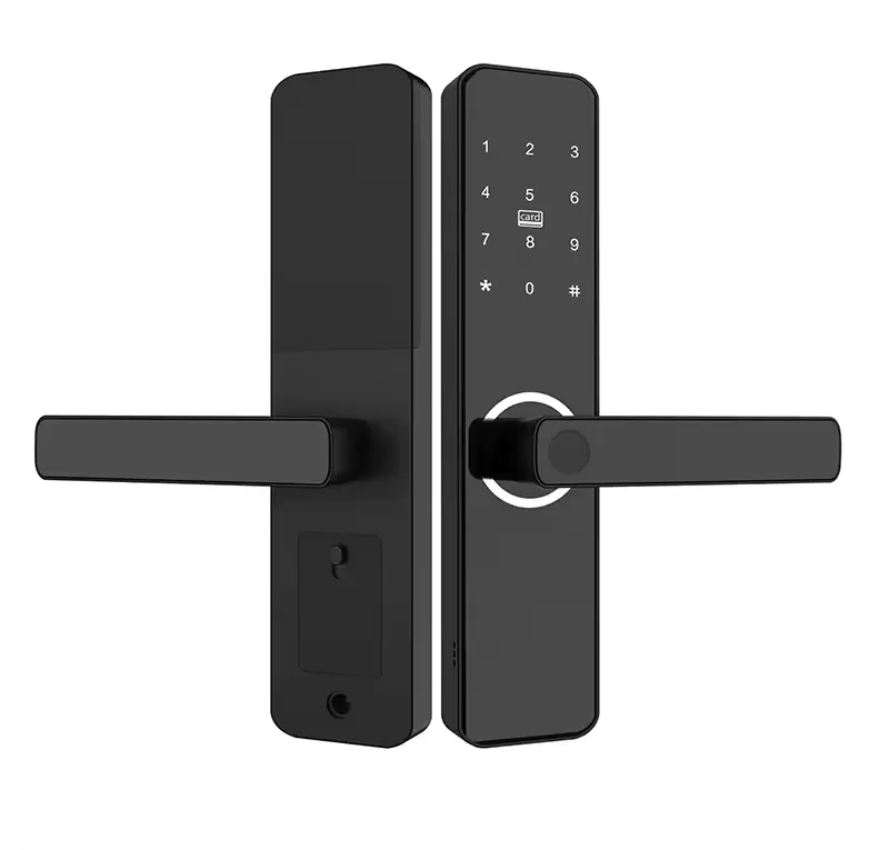 

New Arrival Biometric Smart Door Lock Tuya WiFi APP Remote Control Fingerprint RFID Card Password Key Unlock Cloud Storage Wood