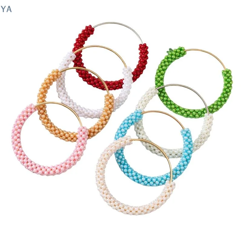 【A】Asa de bolso redonda de perlas exquisitas Diy, anillo de metal con cuentas trenzadas de colores para mujer, marco de bolso, accesorios de bolso hechos a mano