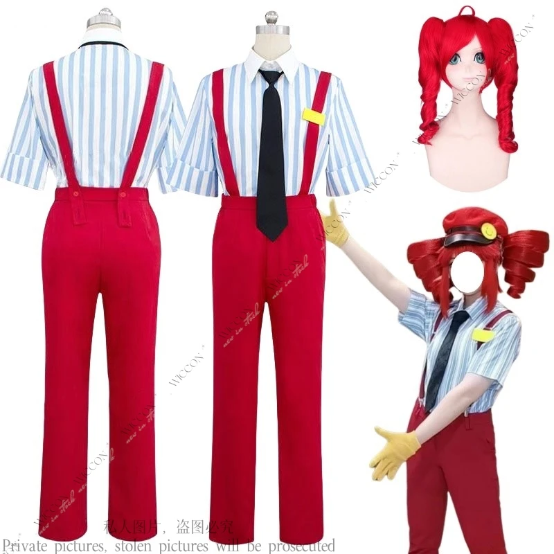 C-Tetoo Anime Vtuber Cosplay Costume Red Wig Outfit Daily Uniform Shirt Tie Red Overalls Halloween Party Clothes Women Hypnotist