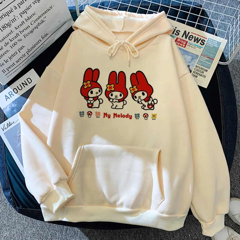 Dames Hoodie Sanrio Kawaii Melodie Bedrukt Lente En Herfst Lange Mouwen Met Capuchon Eenvoudige En Modieuze Mode Pullover