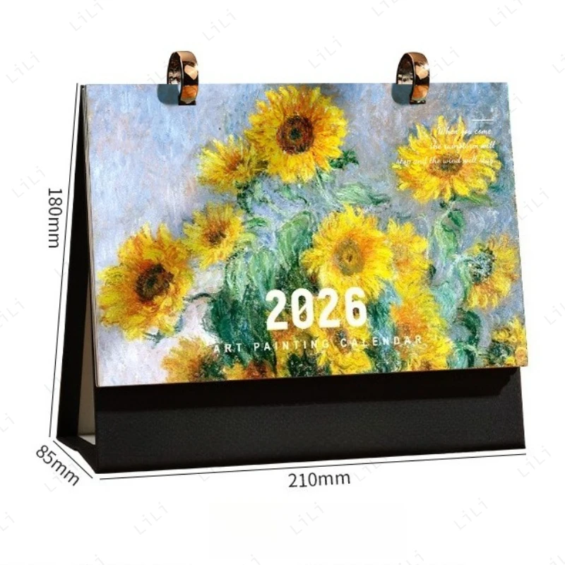 Calendario de pintura al óleo de paisaje 2026, calendario de escritorio de decoración de escritorio de estilo Retro creativo, práctico calendario de escritorio de oficina