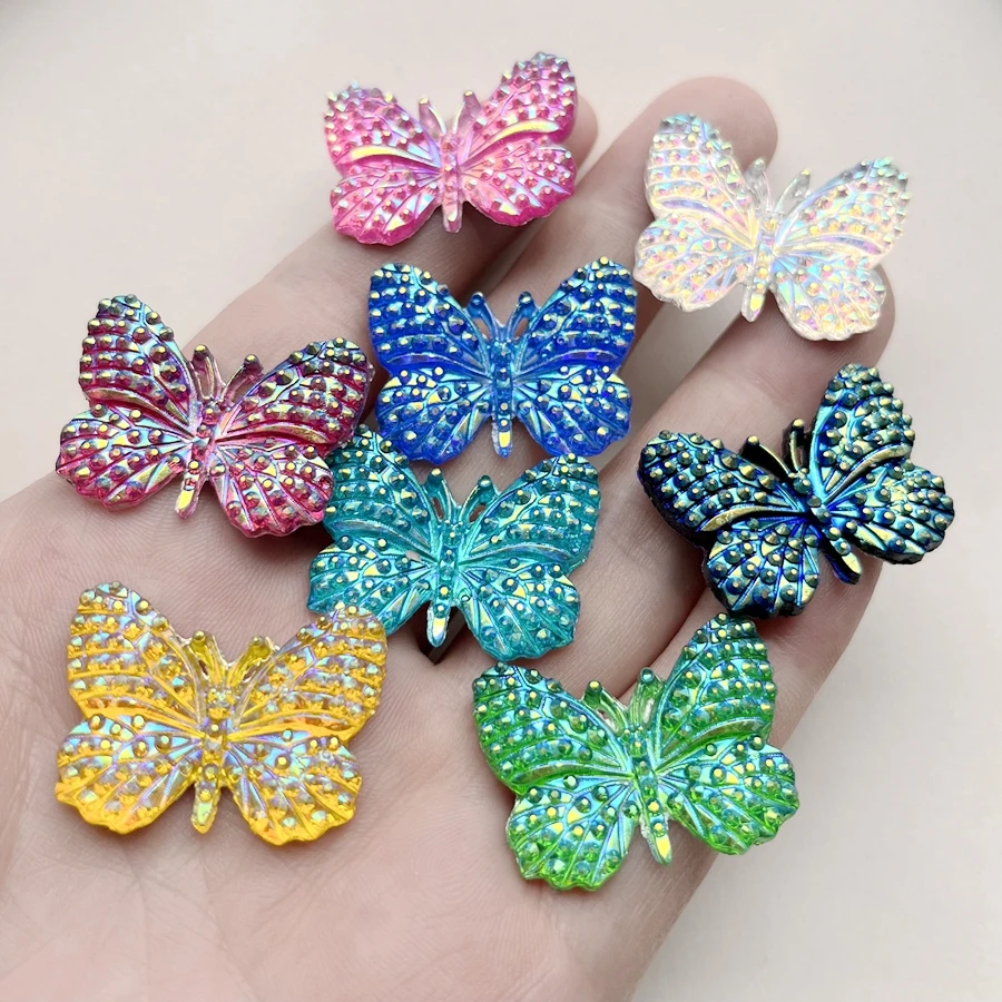 New 30*23mm  AB color Resin Butterfly Rhinestone diy hair accessories Flat back Scrapbook Flat back wedding decoration 10pcs/lot