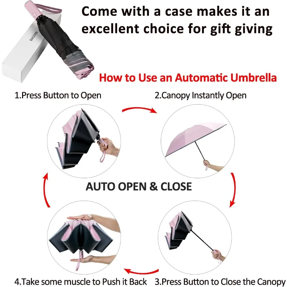 مظلة مقلوبة للأشعة فوق البنفسجية للمطر والشمس بعامل حماية من الأشعة فوق البنفسجية 50+ مظلة عكسية مدمجة مفتوحة وإغلاق متوسطة الحجم للسفر #5