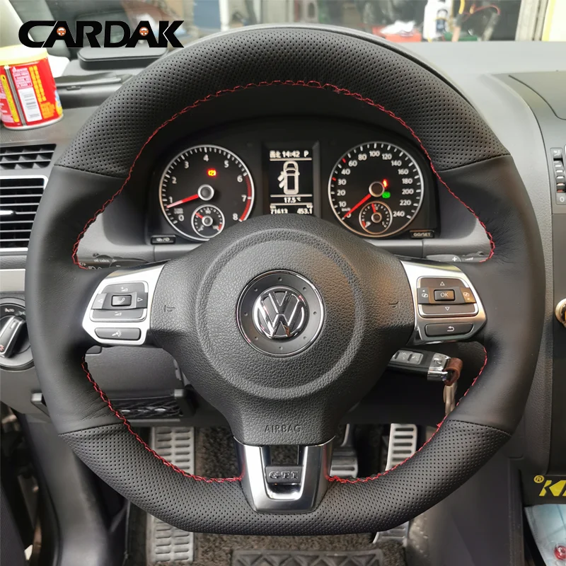 

Custom Hand-Stitched Soft Black Artificial Leather Car Steering Wheel Cover For Volkswagen Golf 6 GTI MK6/ Scirocco R