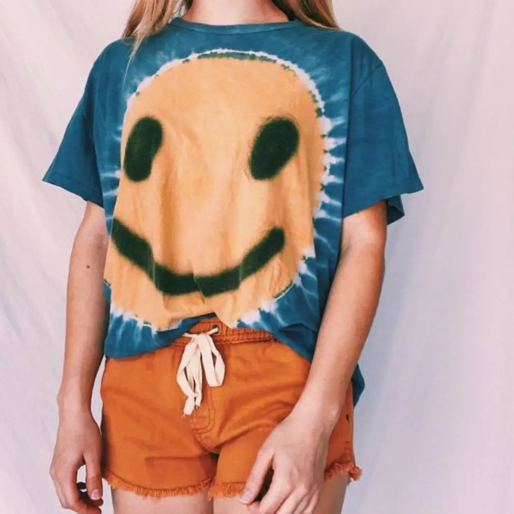 

Women's Short-Sleeved T-shirt Summer Slim Fit round Neck Smiley Printed Top Fashionable All-Match Loose Style