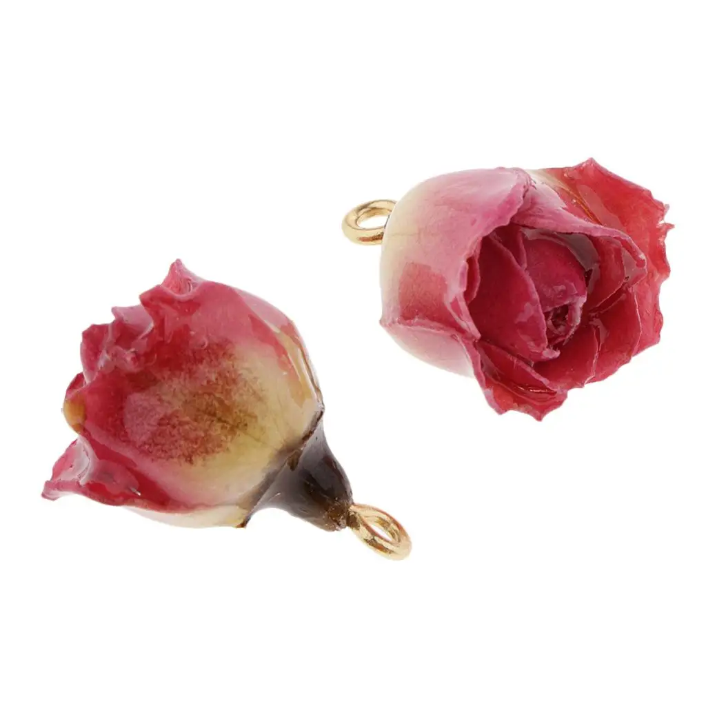 2Pcs Epoxy Resin Real Dried Flower Pendant Charms Rose for Jewelry Making