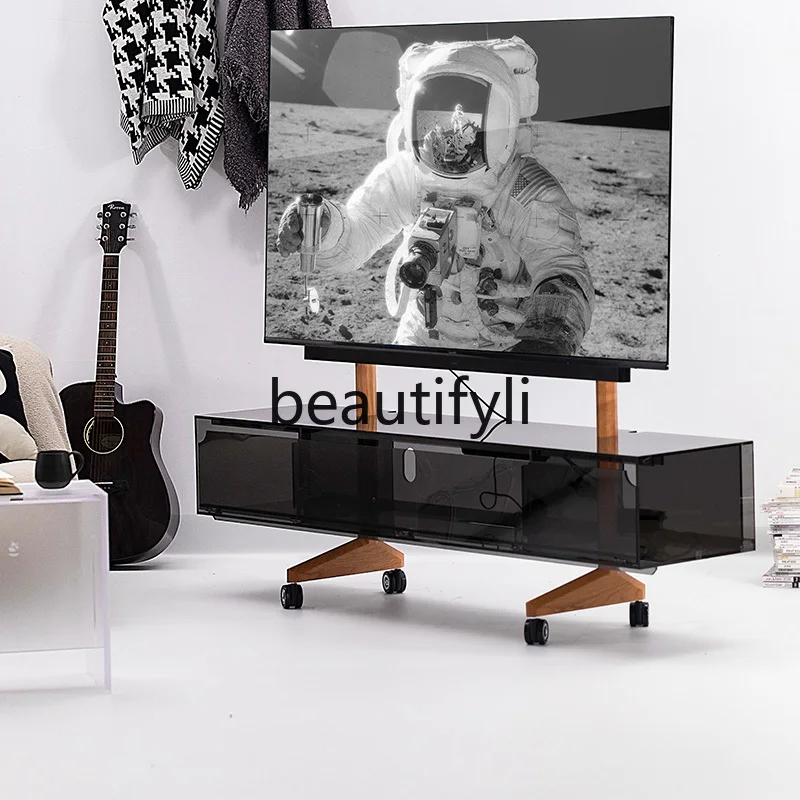 Simple and movable bedroom TV bracket with wheels Small apartment without punching holes TV cabinet floor