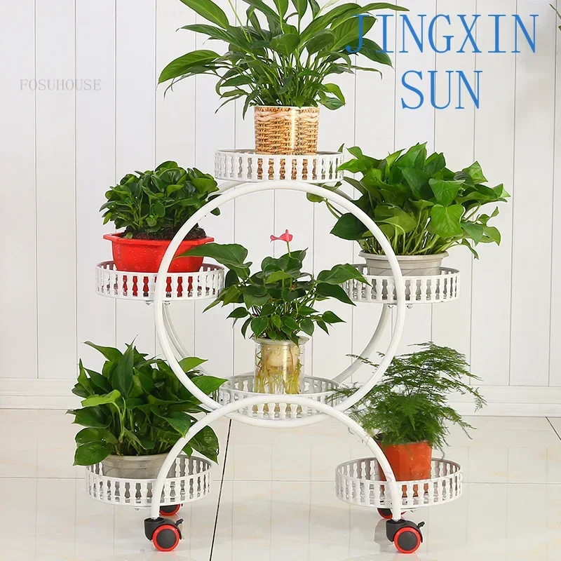 Modern Minimalist Wrought Iron Plant Shelves for Living Room Balcony Plant Stands Household Multi-layer Flower Stand