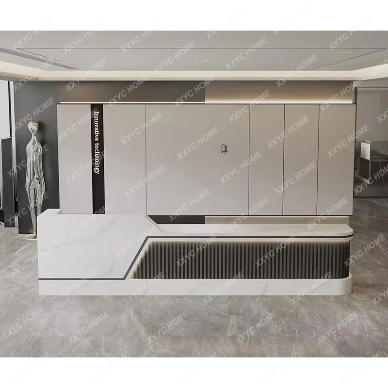 A Company Front Desk Paint Checkout Page Corner Modern Simple Marble Hotel Reception Desk