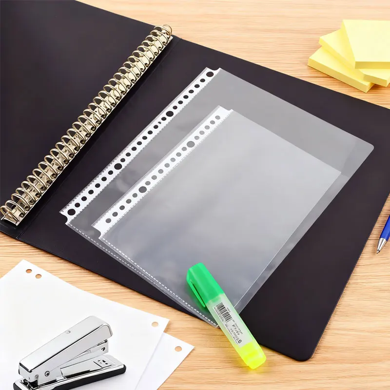 50pcs B5 26Holes Transparent Plastic Clip File Folder Inner Page Sheet 5C Thickness Folder Bag Loose Leaf Documents Protectors