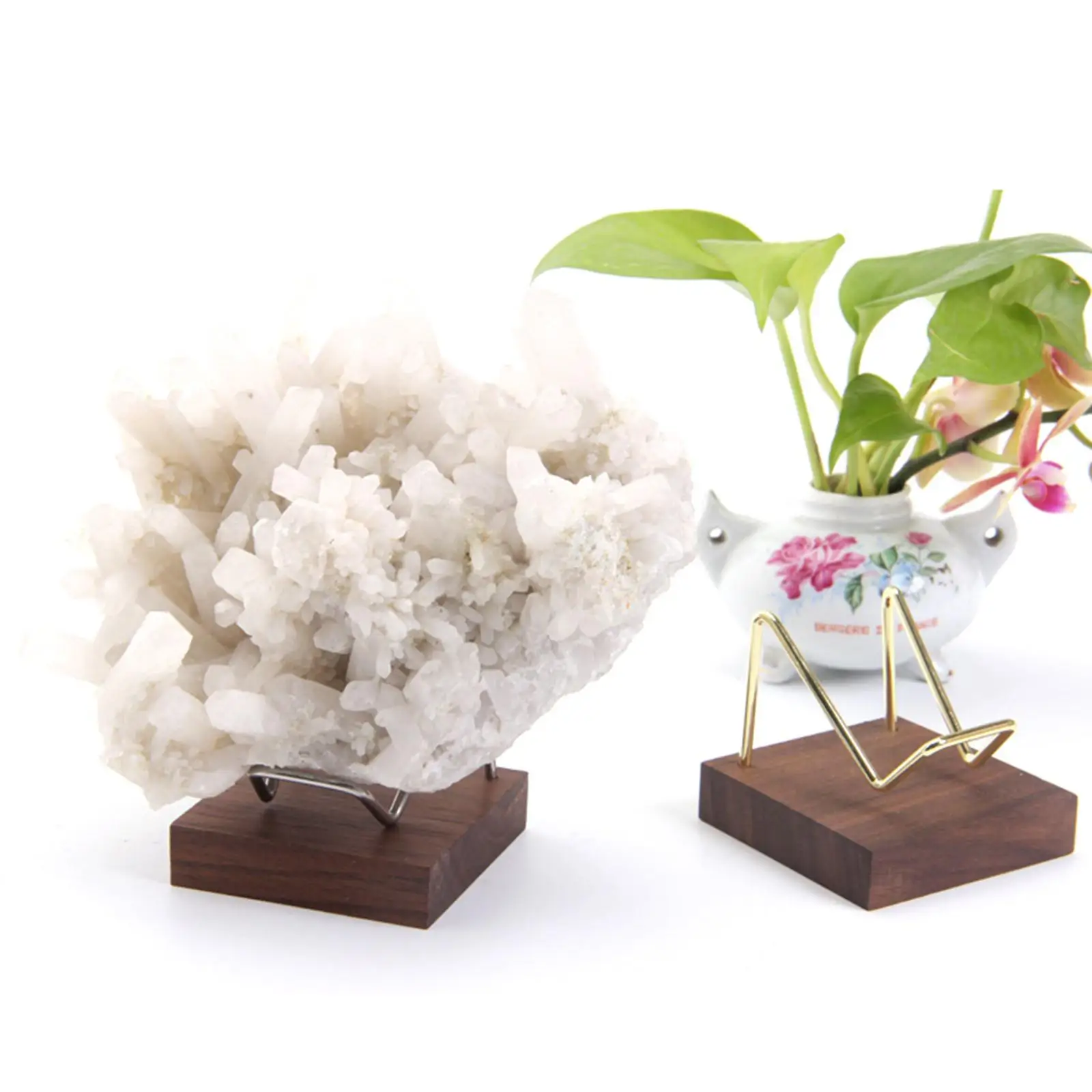 Metal Arm Display Stand Walnut Base for Crystal Glass Lens Ball Divination