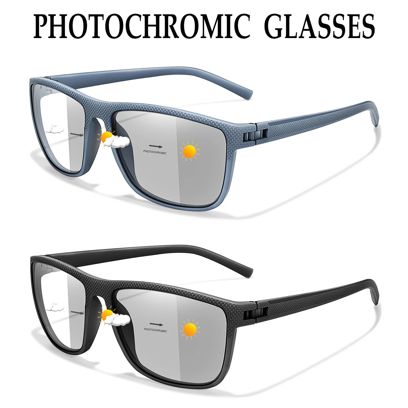 2er-Pack photochrome Angelsonnenbrillen für Herren und Damen, klassische quadratische Farbtöne für Outdoor-Sportarten, Laufen, Wandern, Radfahren