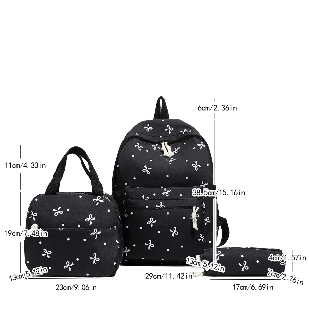 Campus Romance Trio Bow Pattern Backpack Handbag Quilted Multi-Pocket Large Capcity for University Daily Use Backpack