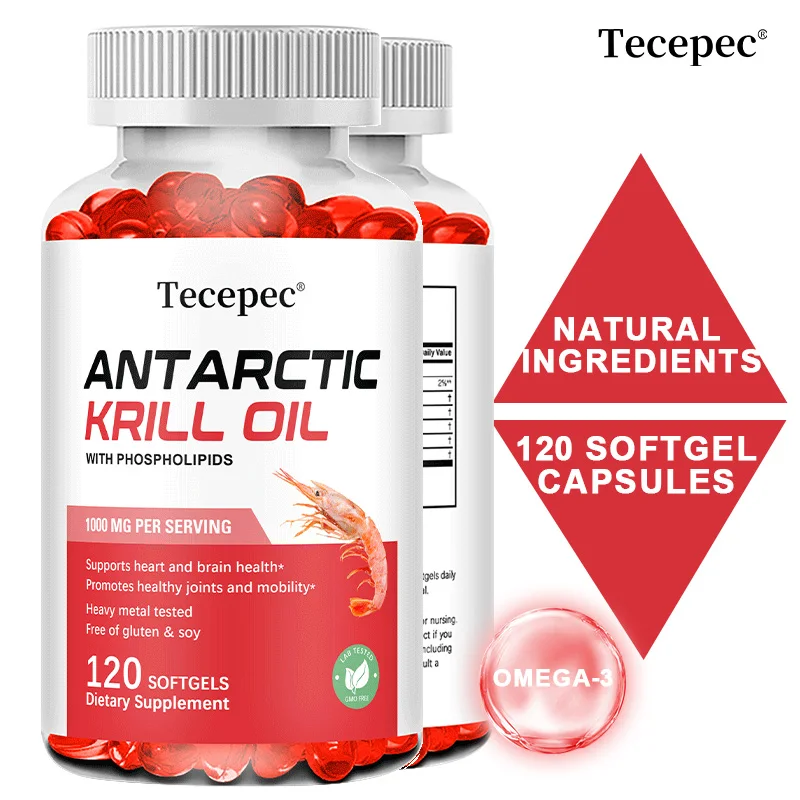 Antarctic Krill Oil 1000mg - With Phospholipids, Support Heart Brain Health Joint Mobilit, 120 Softgels Dietary Supplement