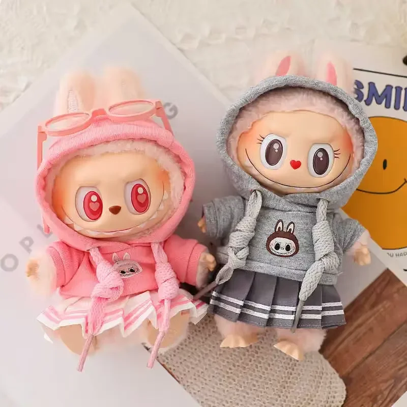 

17cm Labubu Doll Clothes Set Short Skirt Hooded Top Ropa Labubu Decoration Doll Accessories