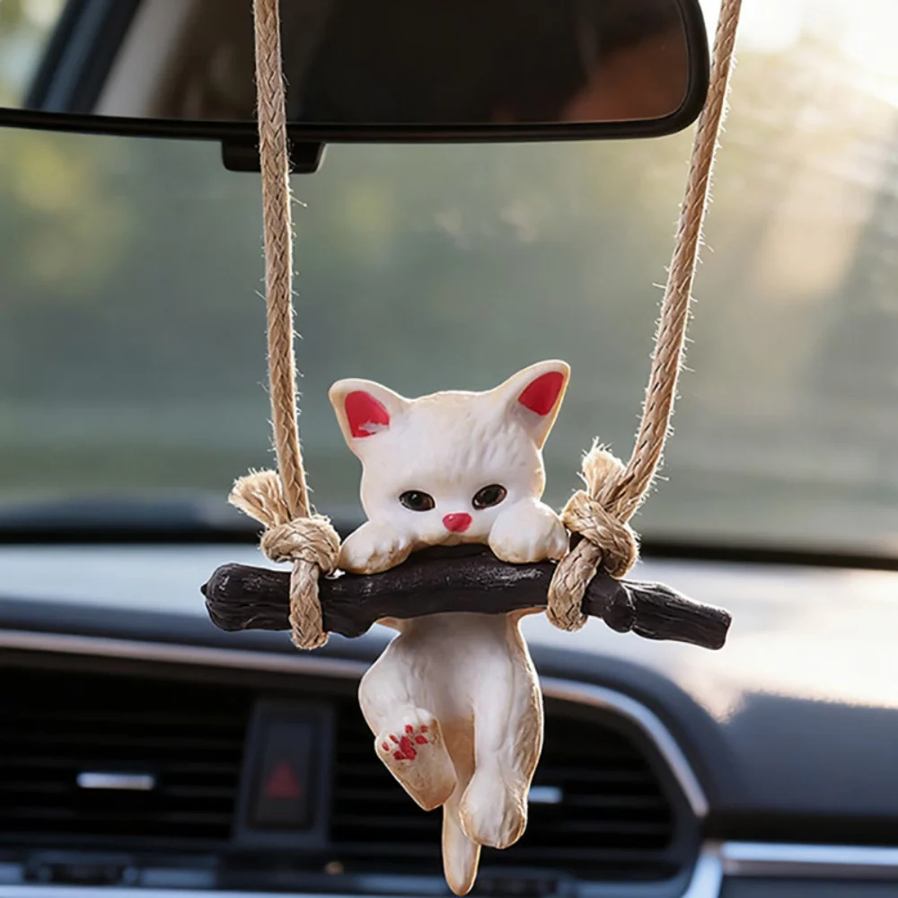 Creative Car Rearview Mirror Pendant Cute Cat Branch Swing Hanging Pendant Car Interior Decoration Car Interior Accessories