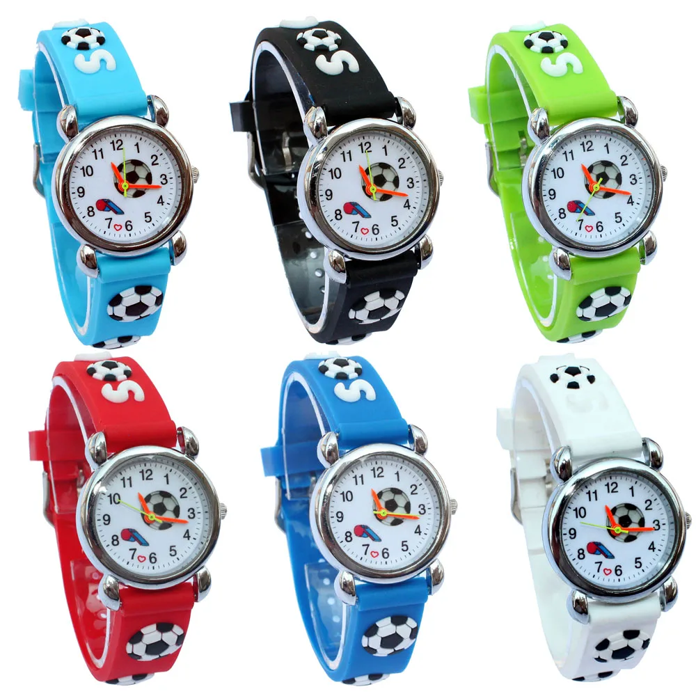 6Pcs Children's Quartz Watch Set Sport Football Style 3D Silicone Band Cartoon Analog Wristwatch for Boys And Girls