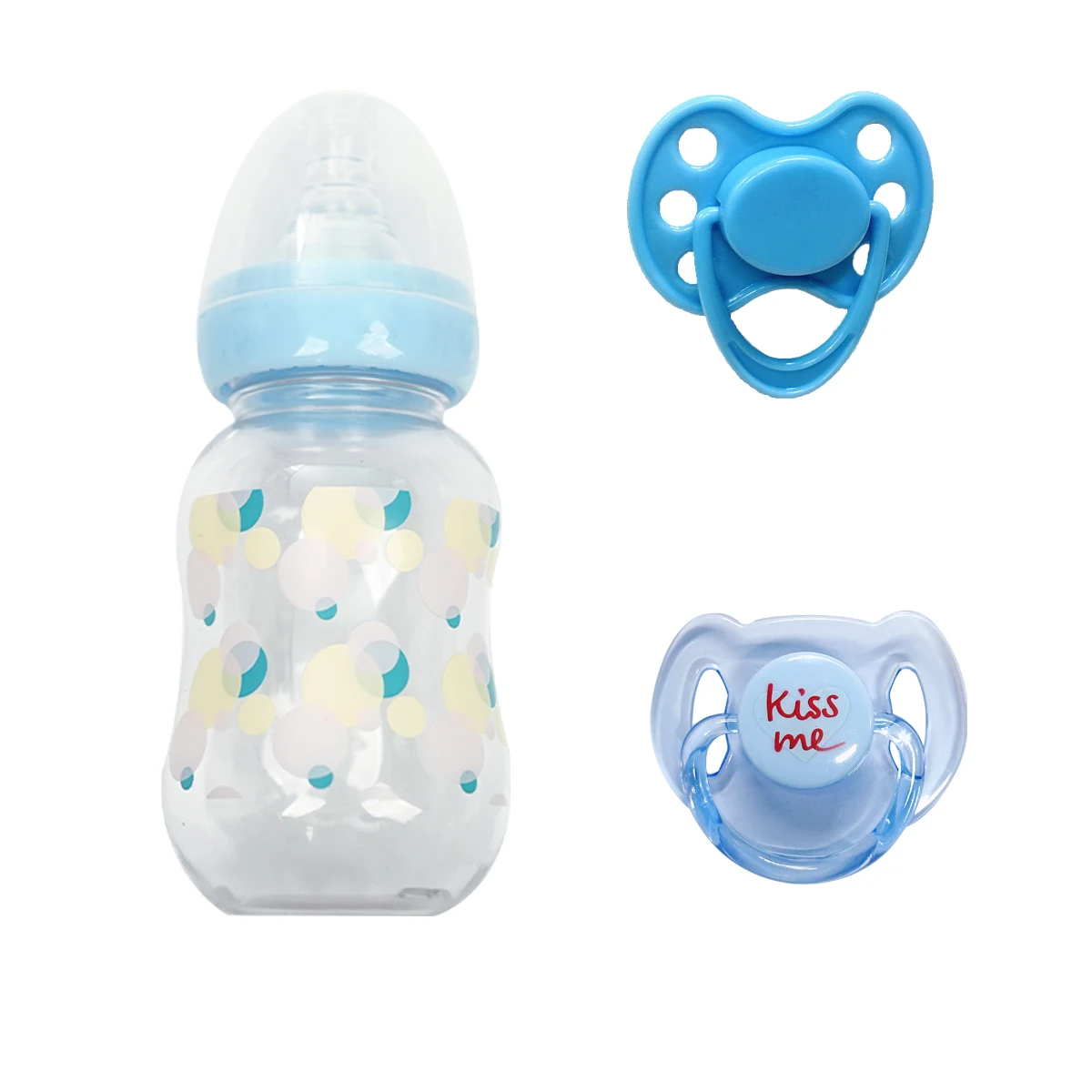 Blue 3-Piece Reborn Baby Doll Accessory Set - Magnetic Pacifiers & Faux Feeding Bottle For Boys, Perfect Pretend Play Gift 3-6