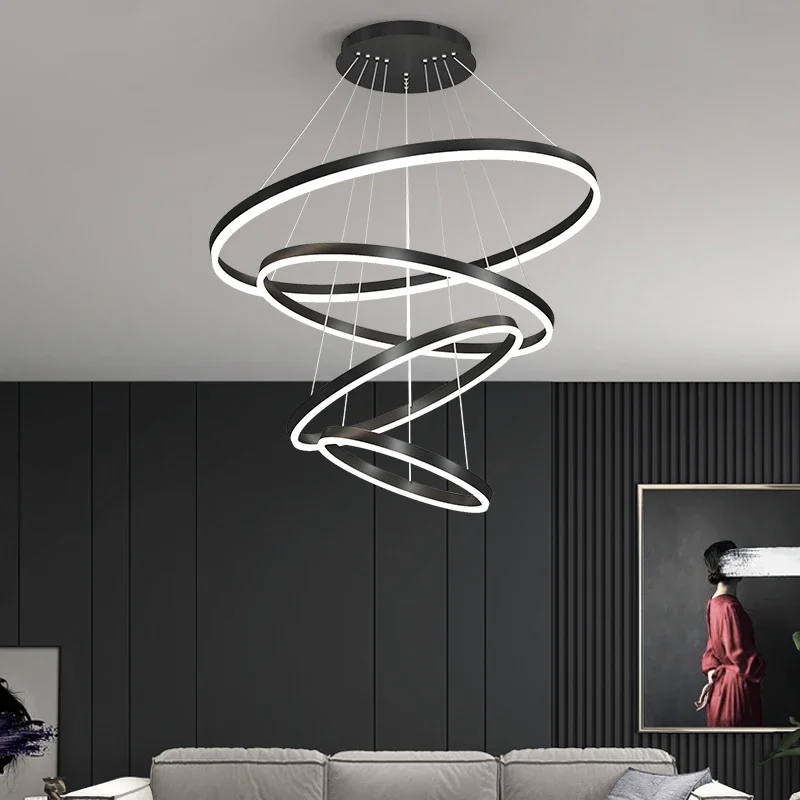 

Modern Pendant Lamp Led Rings Circle Ceiling Hanging Chandelier Black Loft Living Dining Room Kitchen Indoor Lighting Fixtures