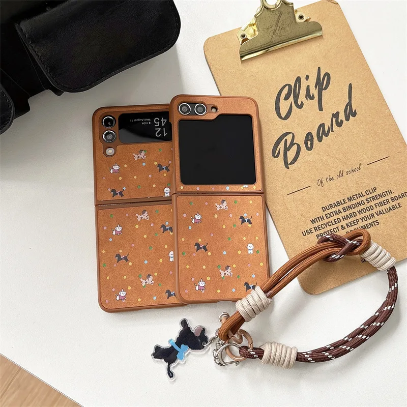 Чехол для телефона с коричневой цветочной собакой для Samsung Galaxy Z Flip 6 5 4 3, защитная задняя крышка для ZFlip4 ZFlip5 ZFlip6, чехол