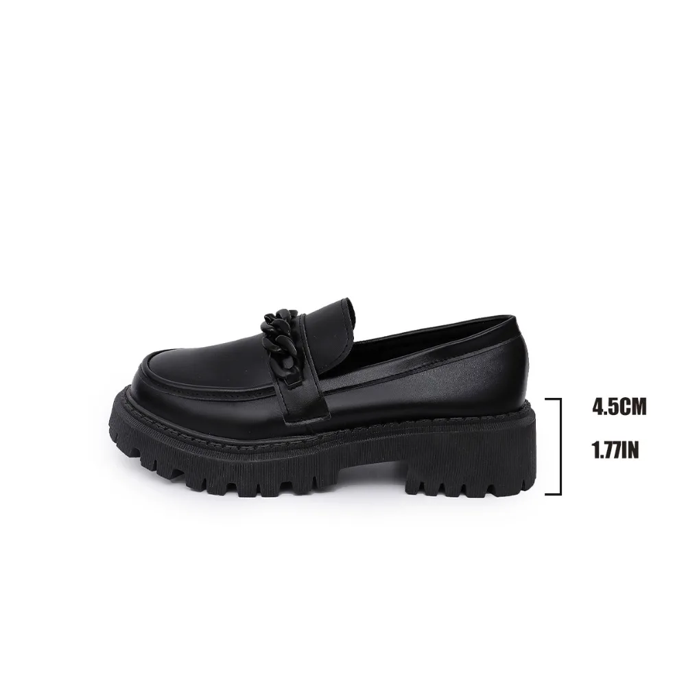 Women's Platform Loafers with Chain Decor Fashion Preppy Style Dress Shoes Woman Patent Leather Slip On Ladies Flats Plus Size