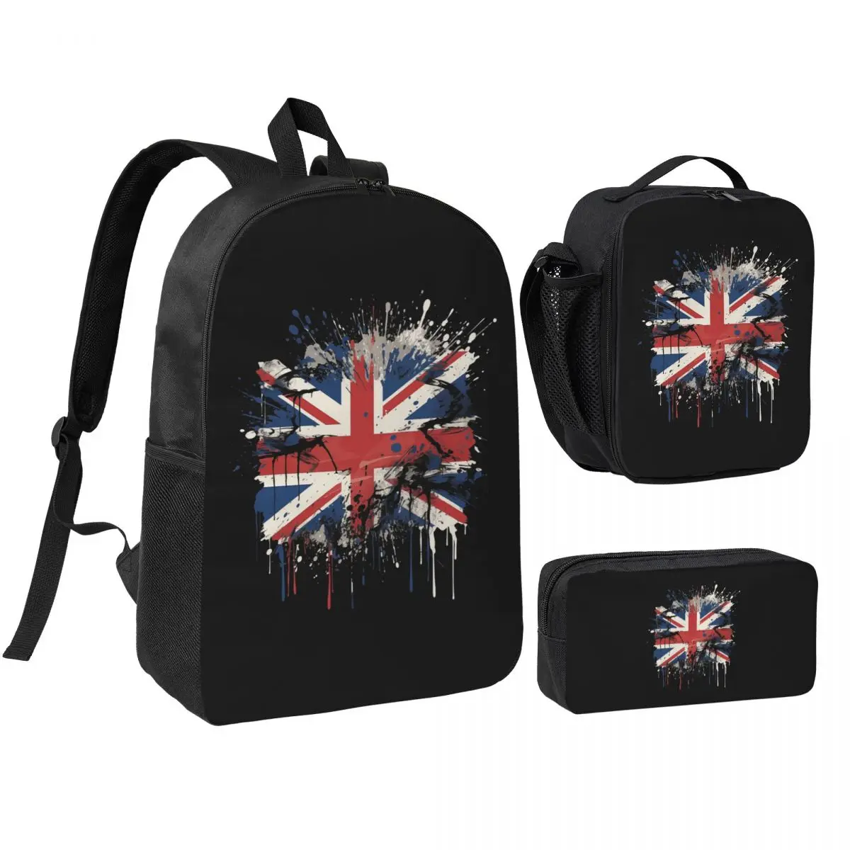 

Union Jack Flag Of The UK Backpack Boys Girls BookBag School Bag Laptop Shoulder Bags 3ps Insulated Lunch Bag Pencil Case