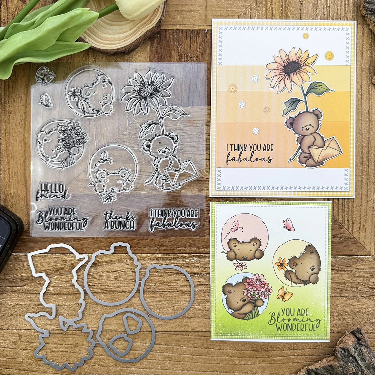 Original Bunch of Flowers Bears Metal Cutting Dies Clear Stamp DIY Scrapbook Dies Stamps Paper Cards Decor Coloring Art