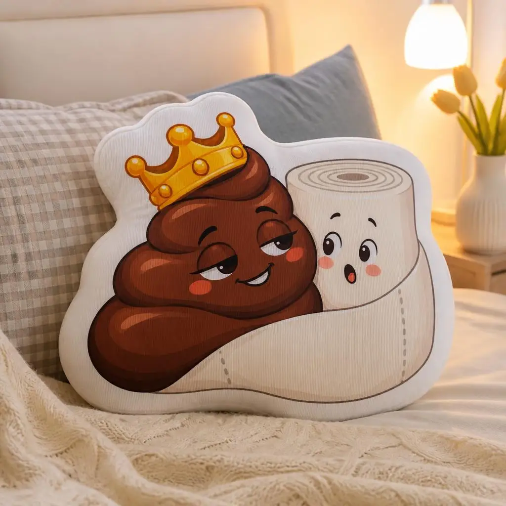 Funny Poop Emoji Crown Pillow Toilet Paper Roll Cushion Kawaii Throw Pillow Novelty Toilet Humor Bathroom Decor Gift Idea