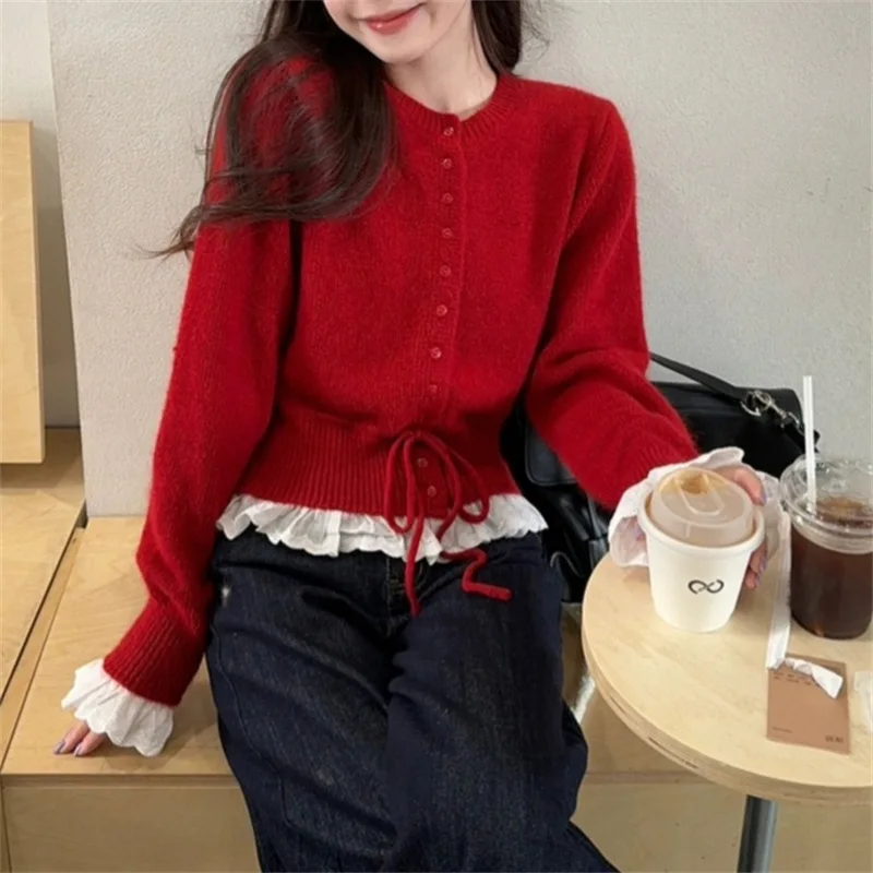 Pull cousu en dentelle pour femme, Style paresseux, nouveau Design, taille sensée, Cardigan tricoté frais, automne et hiver
