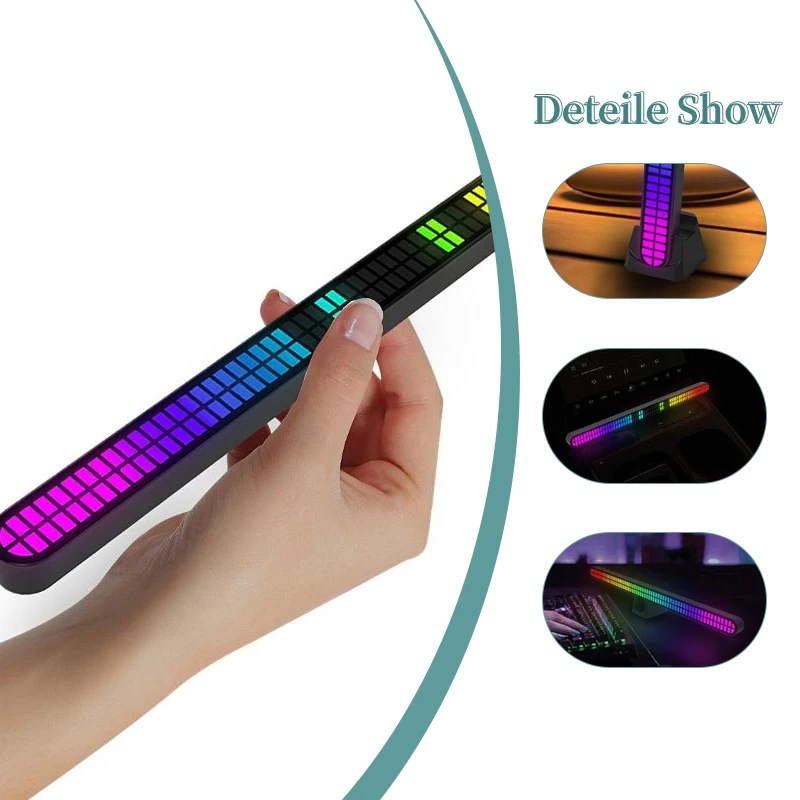 

30CM Double-row 64bit RGB PickUp LED Bar Rechargeable Magnetic Install Music Rhythm Light Car Atmosphere Lighting Desktop Light