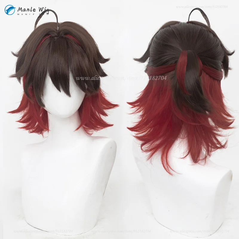 

Anime Gaming Cosplay Wig Short Dark Brown Red Ponytail Gaming Cosplay Anime Wigs Heat Resistant Synthetic Hair Unisex Role Play