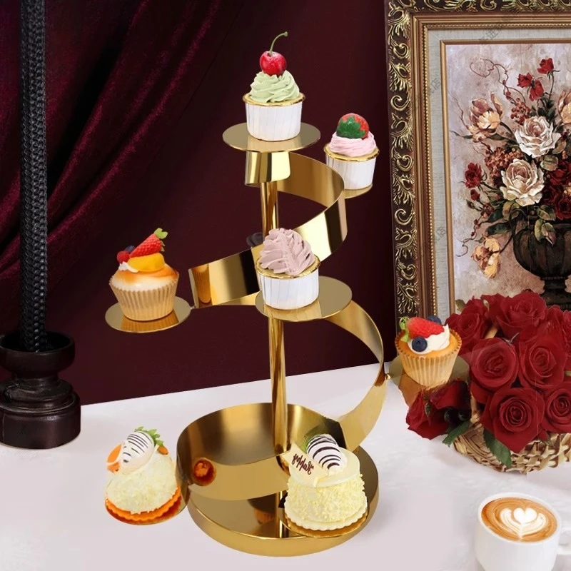 Golden three-layer afternoon tea snack rack, buffet banquet dessert table ornament display rack, snack plate