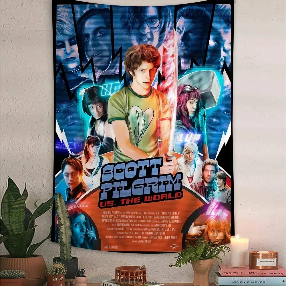 Vintage Movie Scott Pilgrim Vs. The World Anime Tapestry Wall Hanging Decoration Household Wall Hanging Home Decor