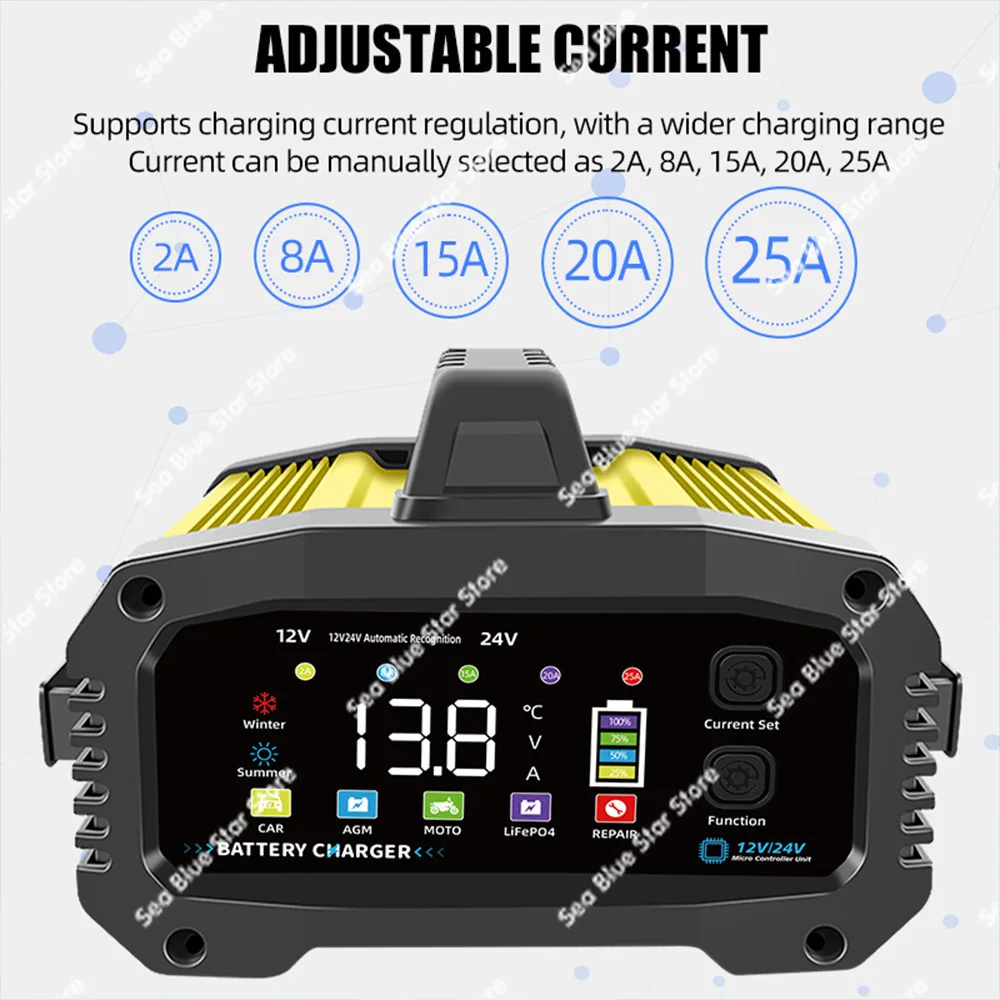 E-FAST Lithium Battery Lead-acid Battery Charger 12V24V High Power 25A Car Motorcycle Battery Charger