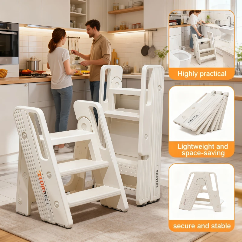 

Step Foldable Ladder Stool Baby Kids Toddler Bathroom Sink Non Slip Portable Lightweight Escalera Madera Household Kitchen