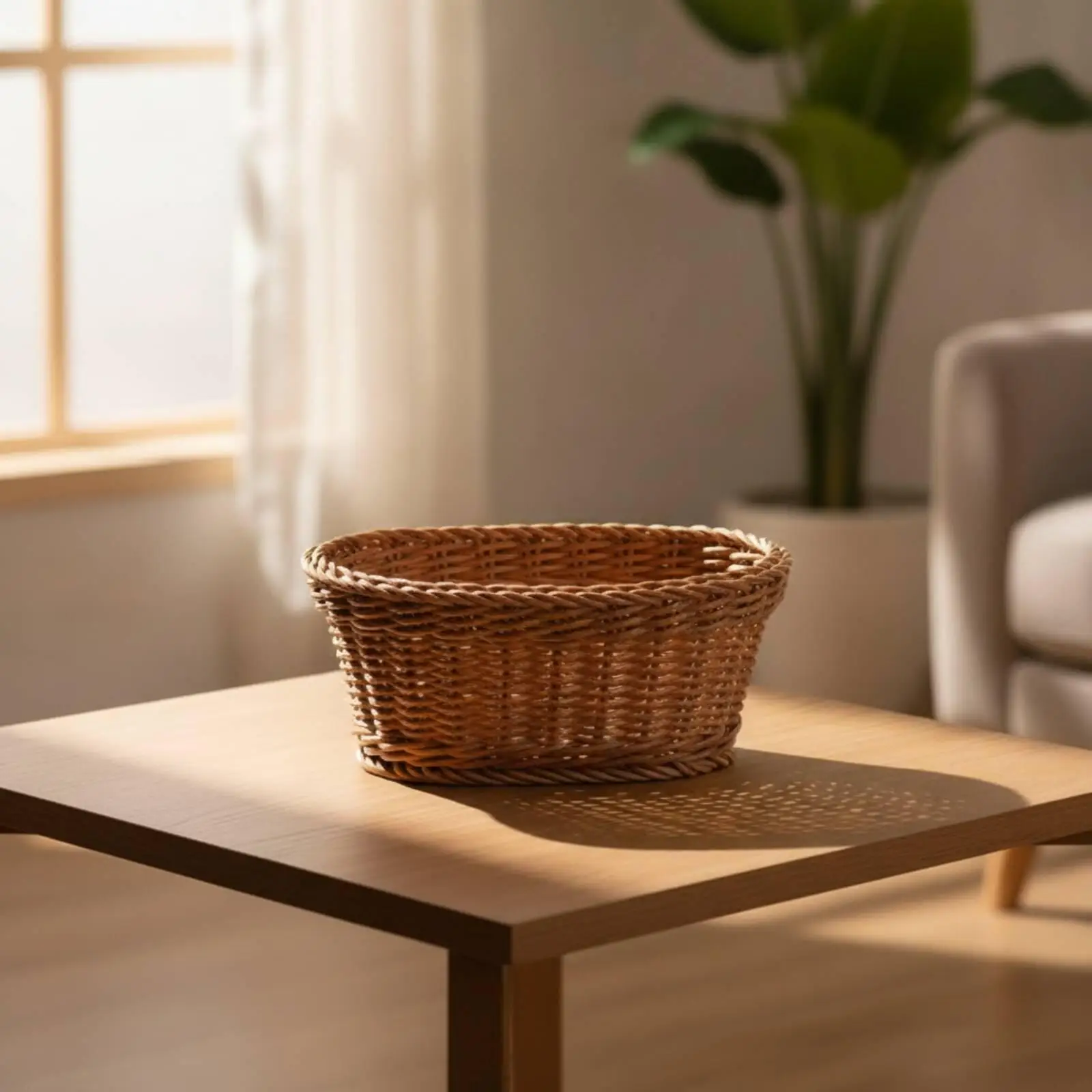 Oval Basket Woven Fruit Basket Handwoven Artisan for Restaurants, Table Display, Countertop