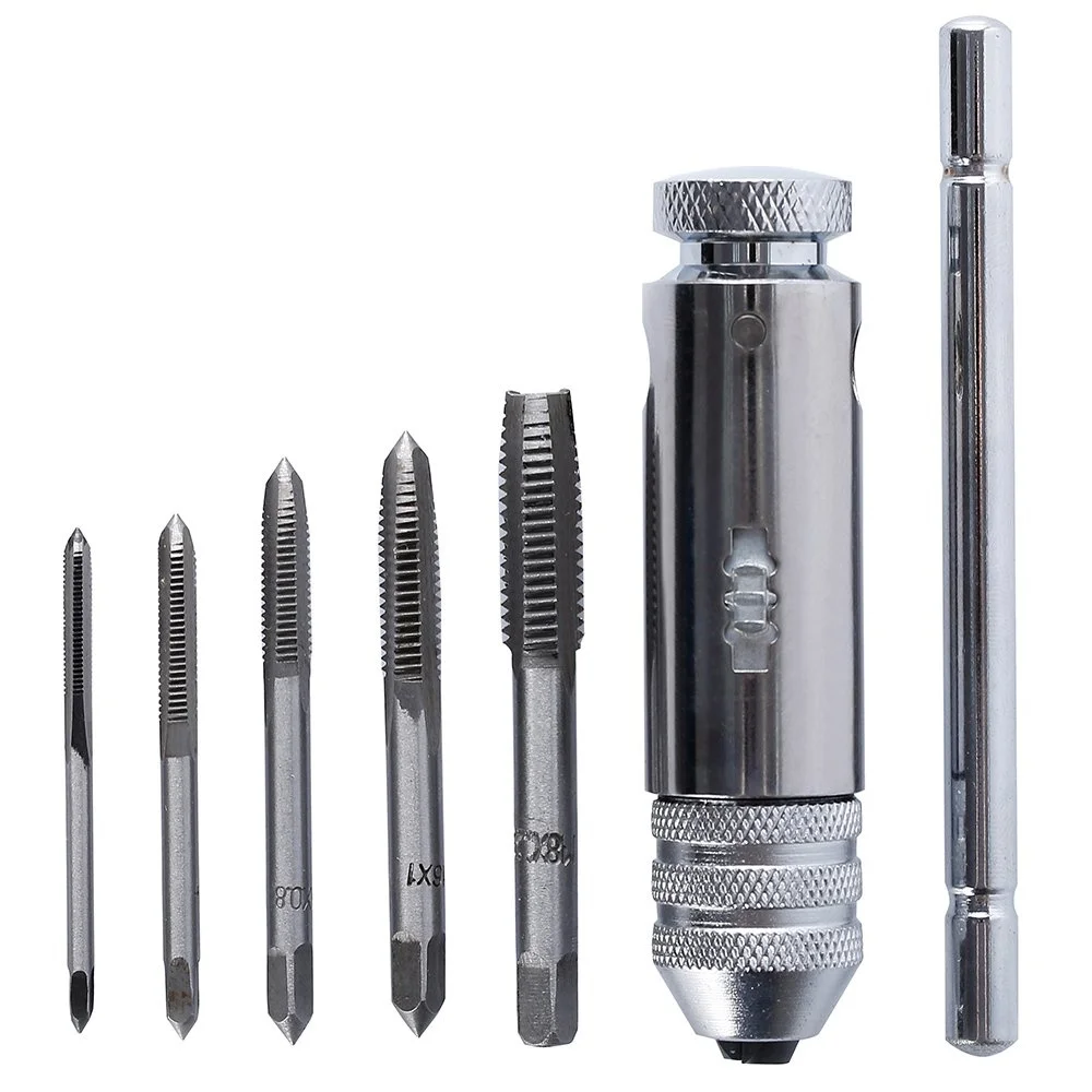 Set di punte per chiavi tipo T portatile 1-6 pezzi utensili per maschiatura manuale filettatura per macchina rubinetto Twist Bit M3/M4/M5/M6/M8 Set di rubinetti strumento fai da te